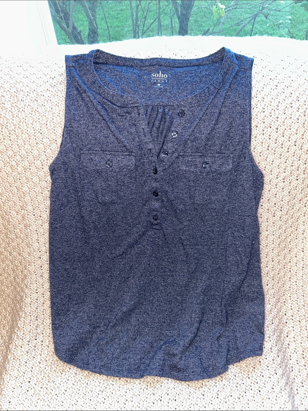 Soho Navy Blue Sleeveless Henley Tank